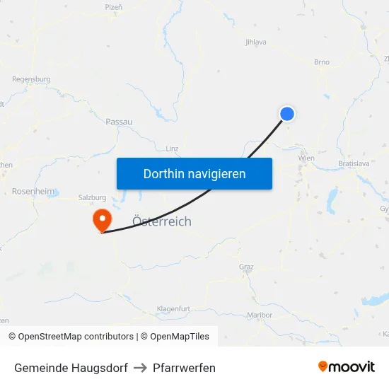 Gemeinde Haugsdorf to Pfarrwerfen map