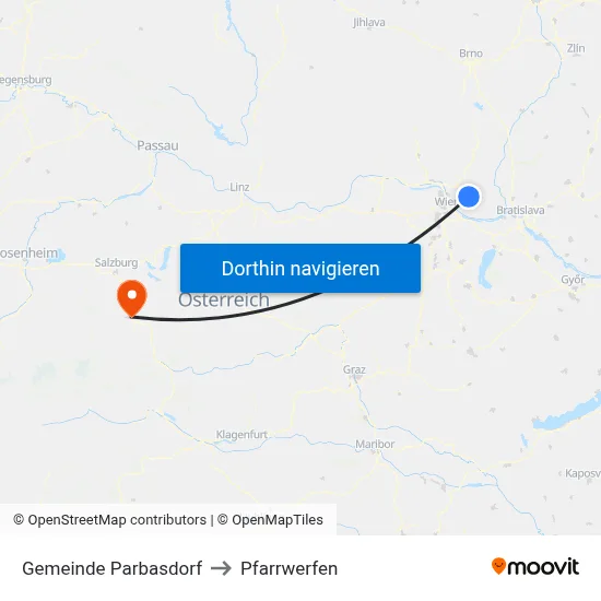 Gemeinde Parbasdorf to Pfarrwerfen map