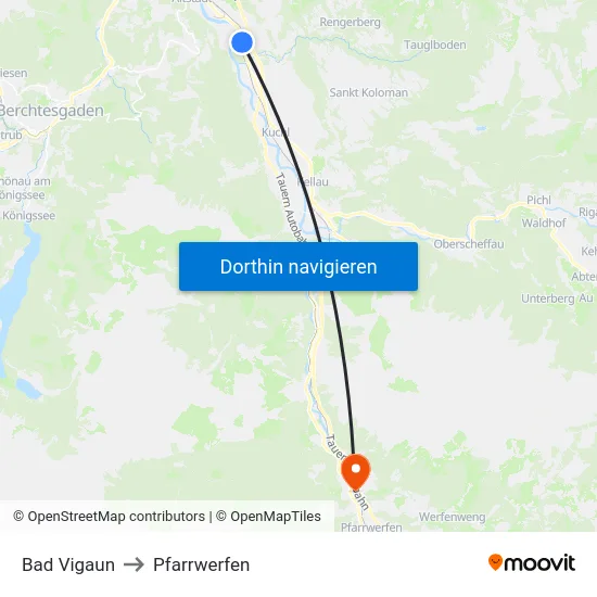 Bad Vigaun to Pfarrwerfen map