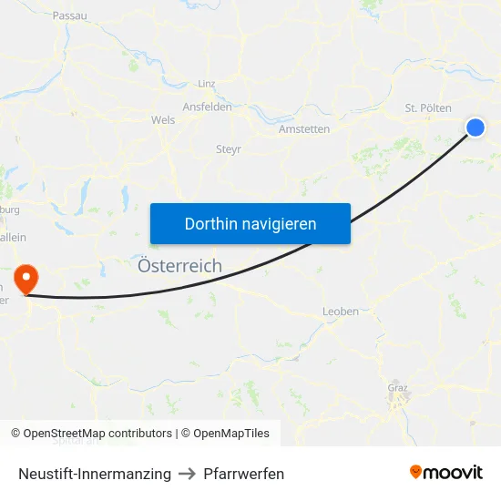 Neustift-Innermanzing to Pfarrwerfen map