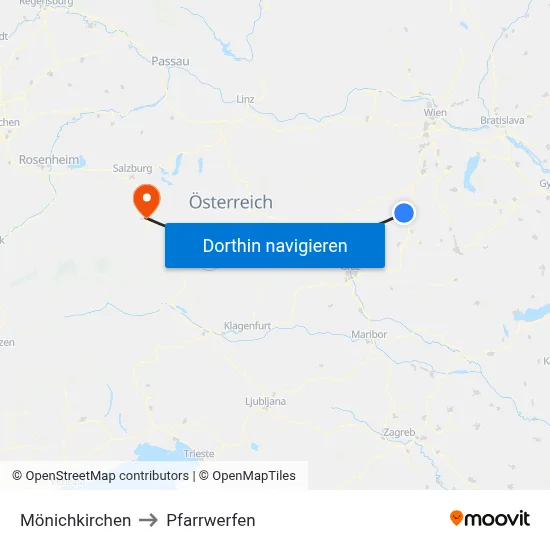 Mönichkirchen to Pfarrwerfen map