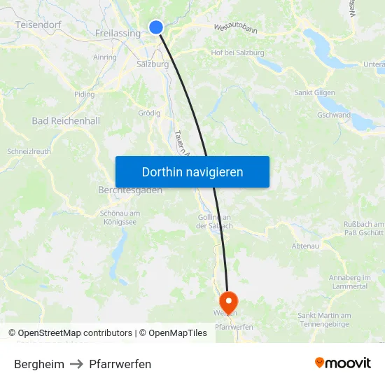 Bergheim to Pfarrwerfen map