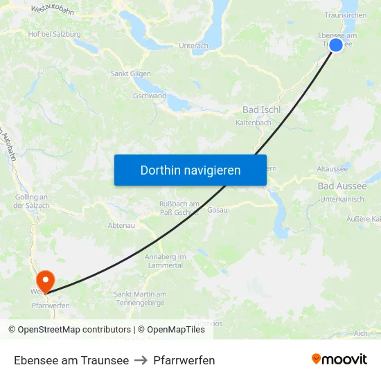 Ebensee am Traunsee to Pfarrwerfen map