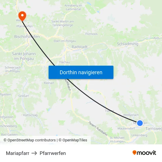 Mariapfarr to Pfarrwerfen map