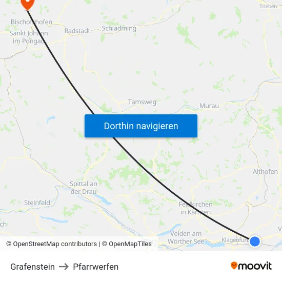 Grafenstein to Pfarrwerfen map
