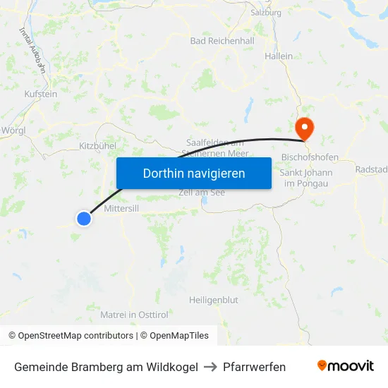 Gemeinde Bramberg am Wildkogel to Pfarrwerfen map