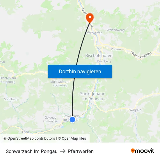 Schwarzach Im Pongau to Pfarrwerfen map
