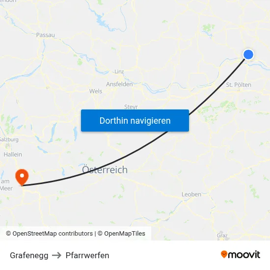 Grafenegg to Pfarrwerfen map