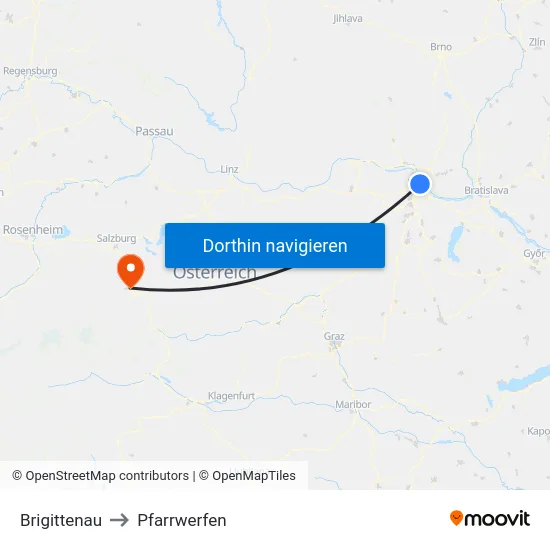 Brigittenau to Pfarrwerfen map
