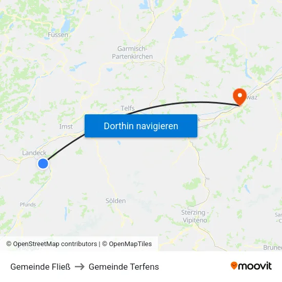 Gemeinde Fließ to Gemeinde Terfens map