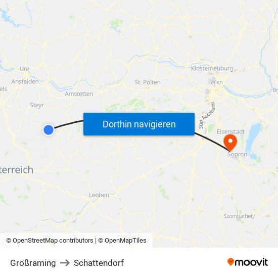 Großraming to Schattendorf map