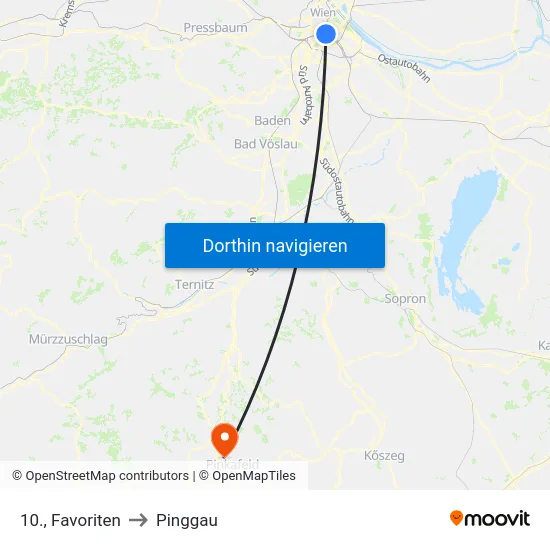 10., Favoriten to Pinggau map