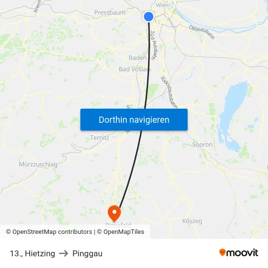 13., Hietzing to Pinggau map