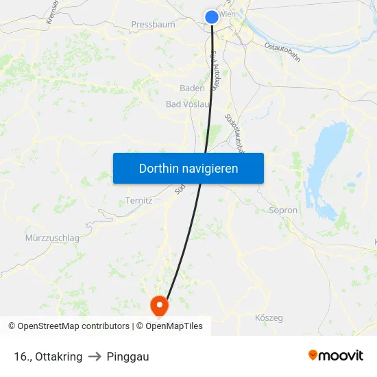 16., Ottakring to Pinggau map