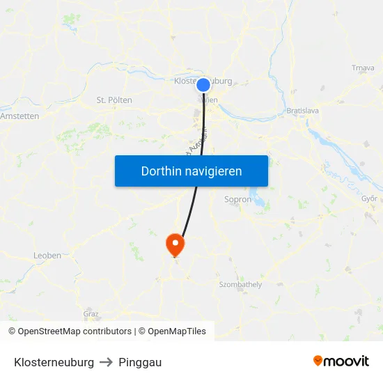 Klosterneuburg to Pinggau map