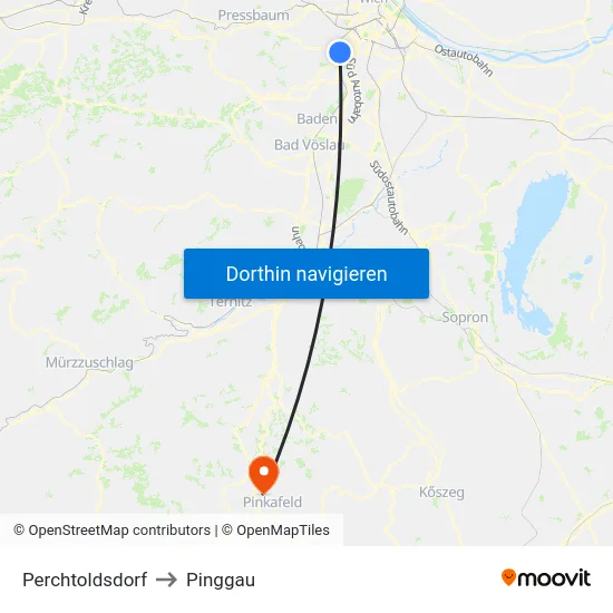 Perchtoldsdorf to Pinggau map