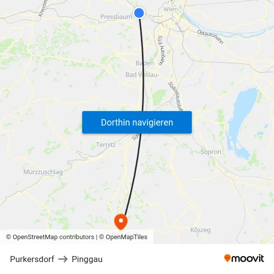 Purkersdorf to Pinggau map
