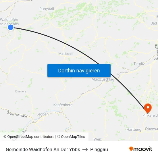 Gemeinde Waidhofen An Der Ybbs to Pinggau map