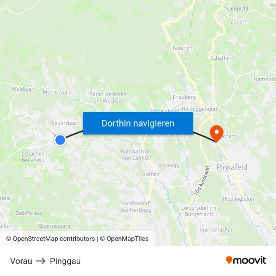 Vorau to Pinggau map