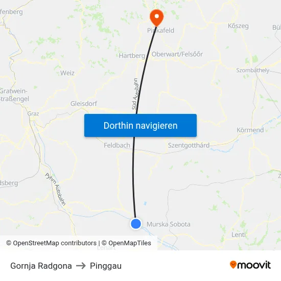 Gornja Radgona to Pinggau map