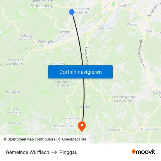 Gemeinde Würflach to Pinggau map