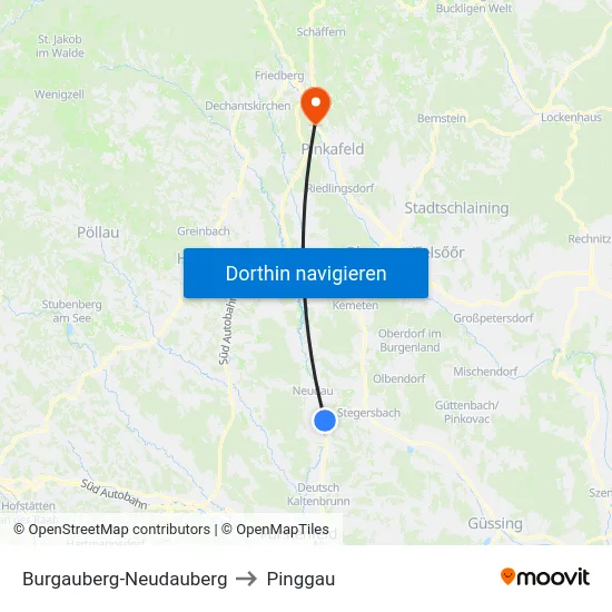 Burgauberg-Neudauberg to Pinggau map