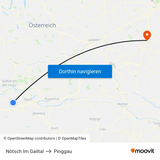Nötsch Im Gailtal to Pinggau map