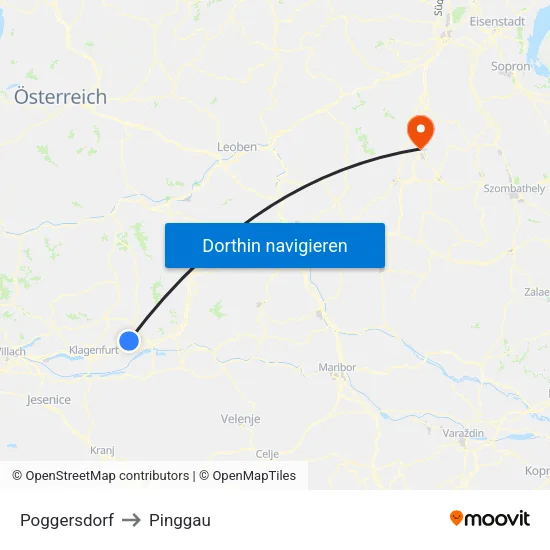 Poggersdorf to Pinggau map