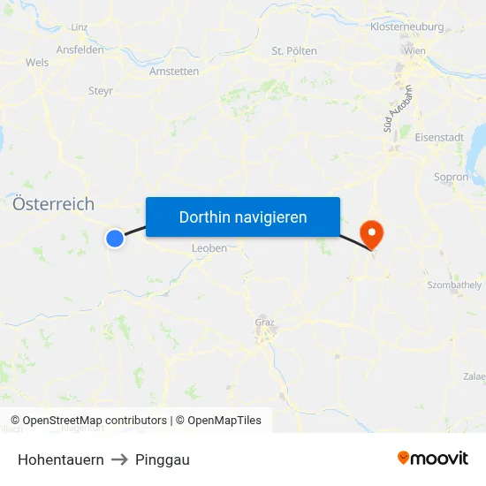 Hohentauern to Pinggau map