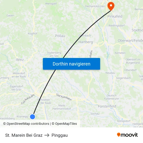 St. Marein Bei Graz to Pinggau map