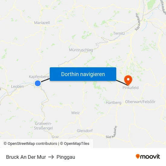Bruck An Der Mur to Pinggau map