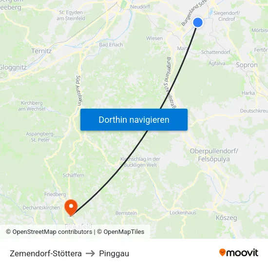 Zemendorf-Stöttera to Pinggau map
