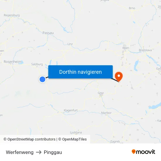 Werfenweng to Pinggau map