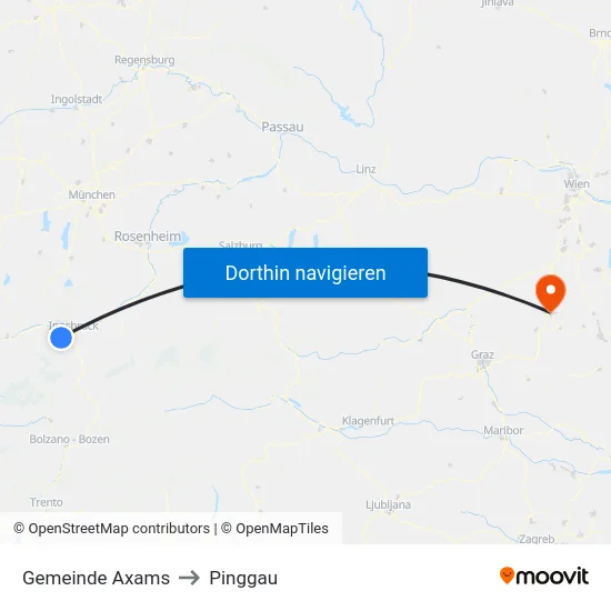 Gemeinde Axams to Pinggau map