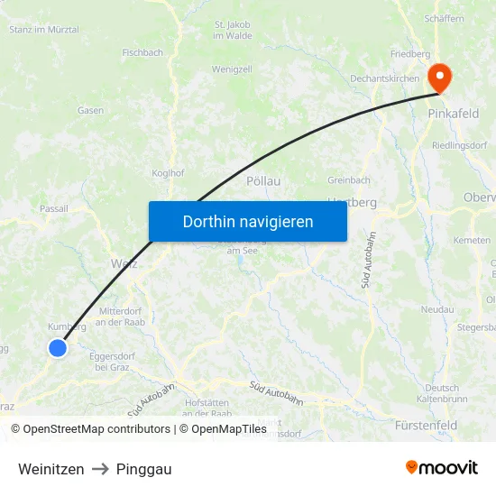 Weinitzen to Pinggau map