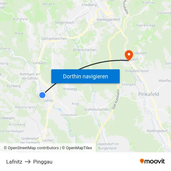 Lafnitz to Pinggau map