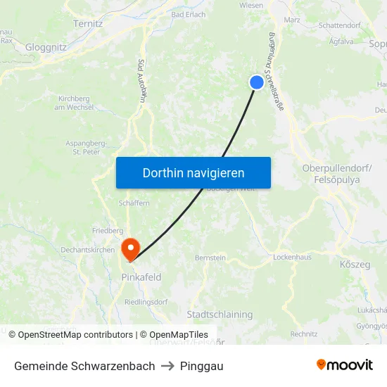 Gemeinde Schwarzenbach to Pinggau map