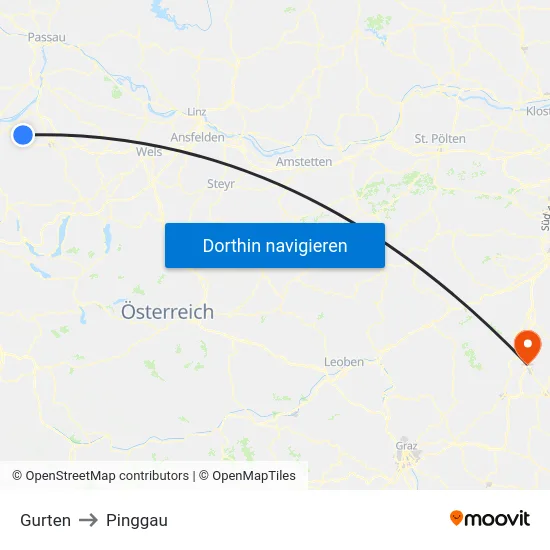 Gurten to Pinggau map