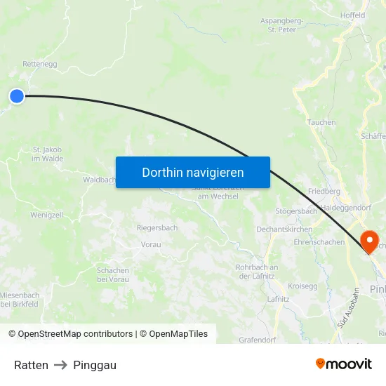Ratten to Pinggau map