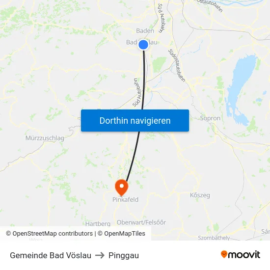 Gemeinde Bad Vöslau to Pinggau map