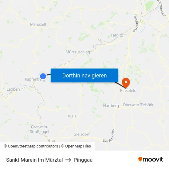 Sankt Marein Im Mürztal to Pinggau map