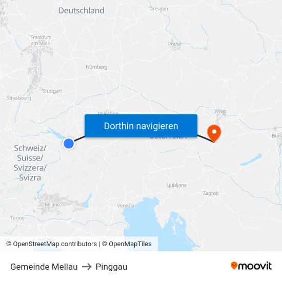 Gemeinde Mellau to Pinggau map