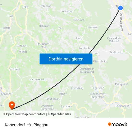 Kobersdorf to Pinggau map
