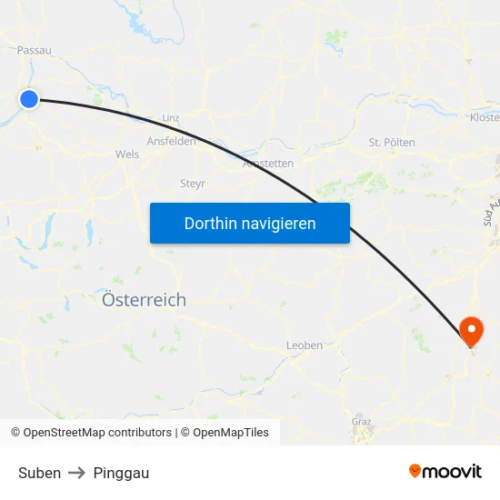 Suben to Pinggau map
