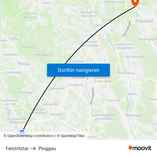 Feistritztal to Pinggau map