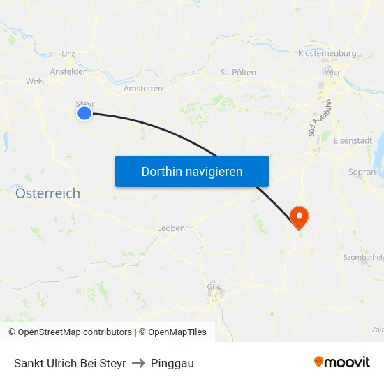 Sankt Ulrich Bei Steyr to Pinggau map