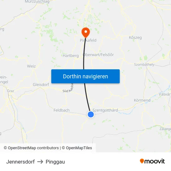 Jennersdorf to Pinggau map