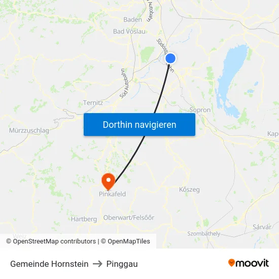 Gemeinde Hornstein to Pinggau map
