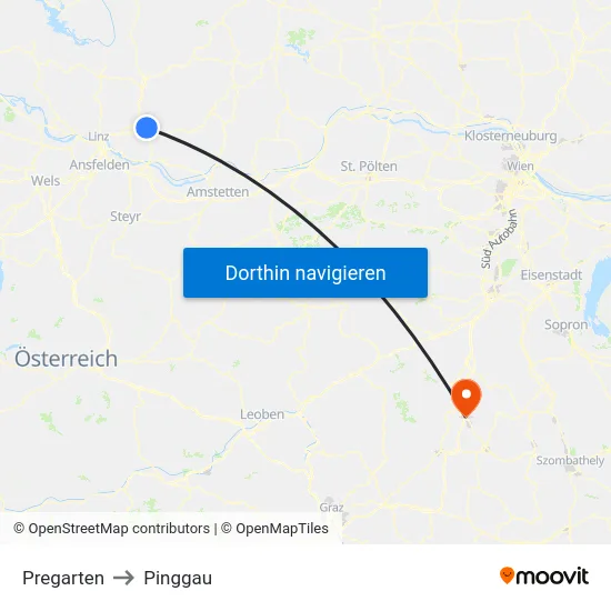 Pregarten to Pinggau map