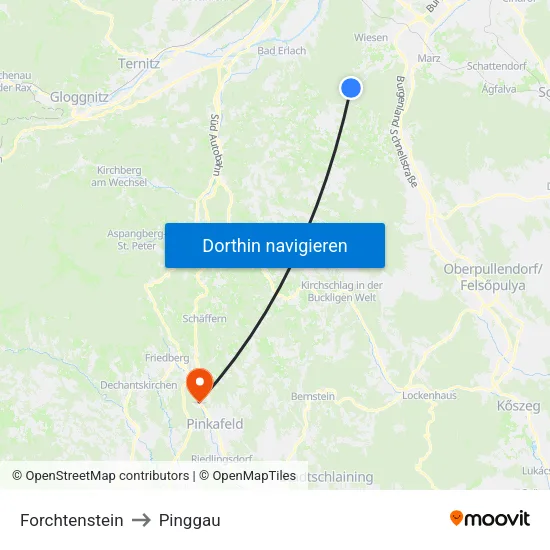 Forchtenstein to Pinggau map